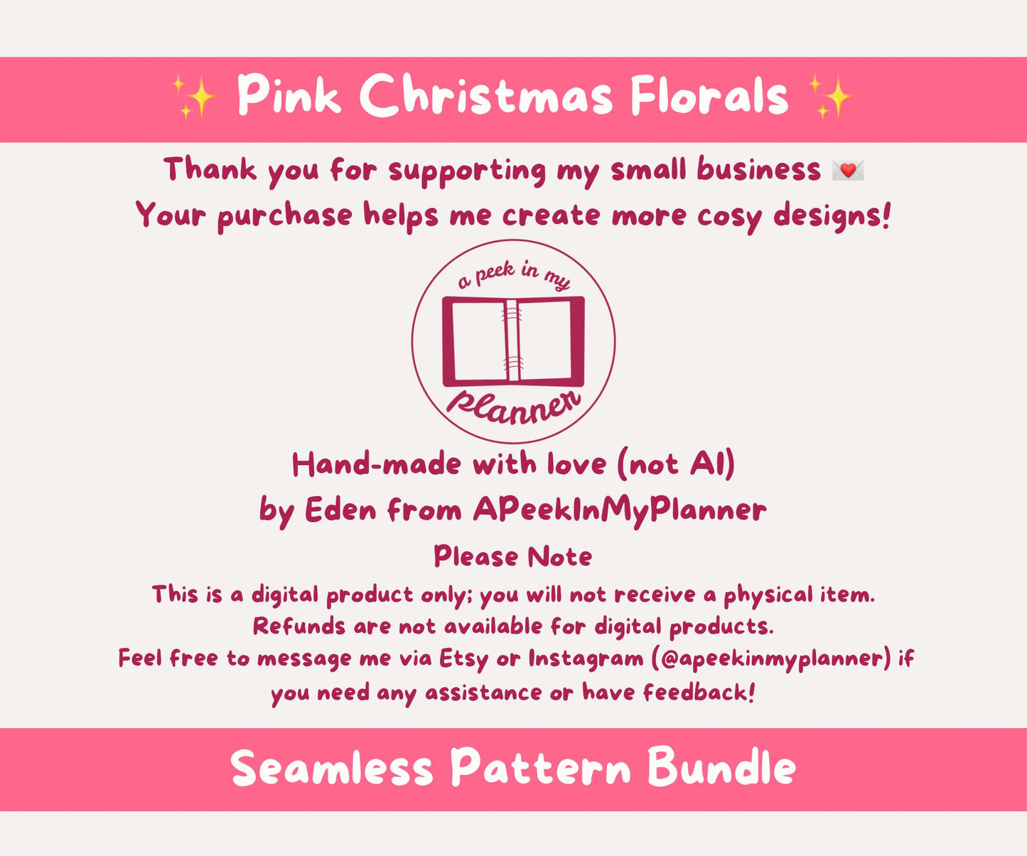 Pink Christmas Florals Seamless Pattern Bundle | 18 Pink Festive Floral Patterns