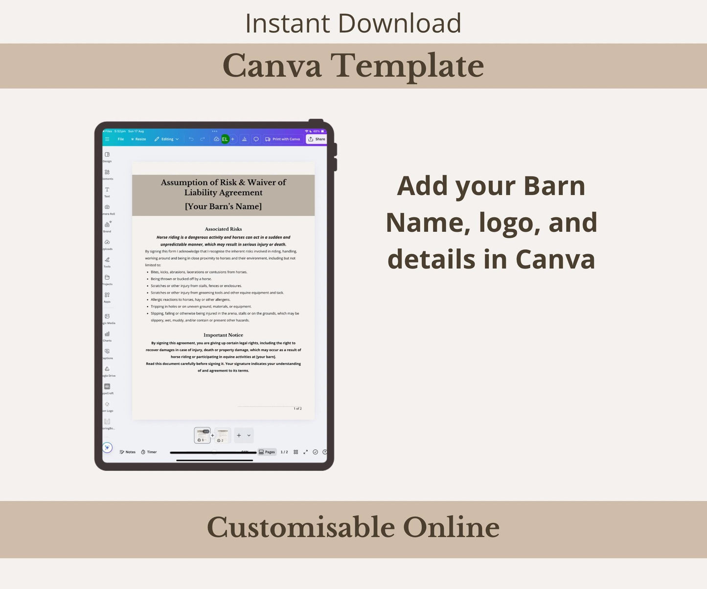 Horse Riding Liability & Risk Waiver Form Template