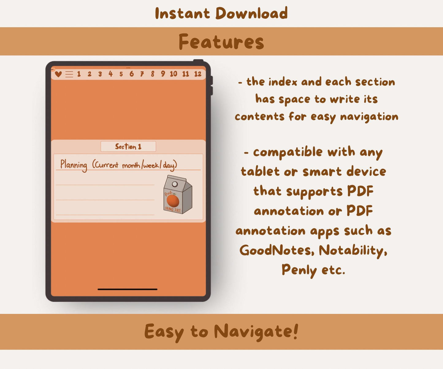 Red Panda Digital Notebook | PDF, 12 Sections, 28 Templates, 45 Free Stickers