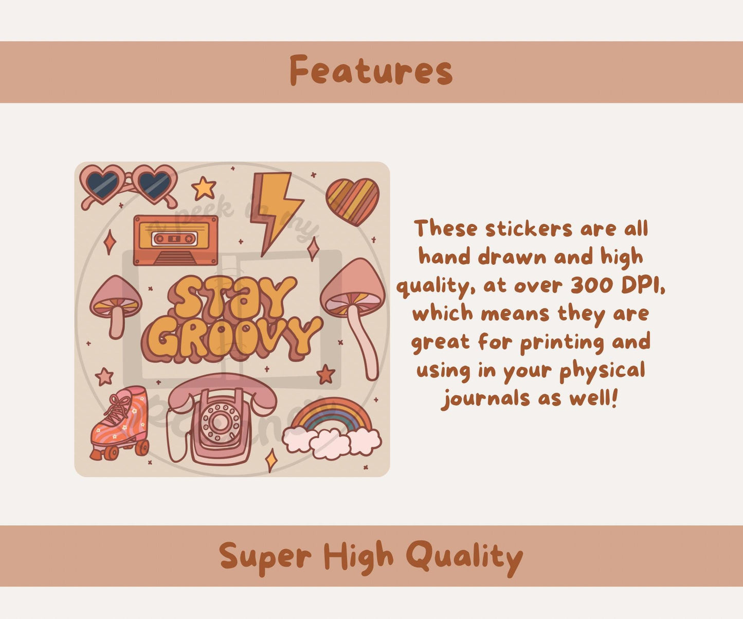 Good Vibes | Retro 70s Inspired Sticker Set | 28x PNGs & Printable PDF Sticker Sheet