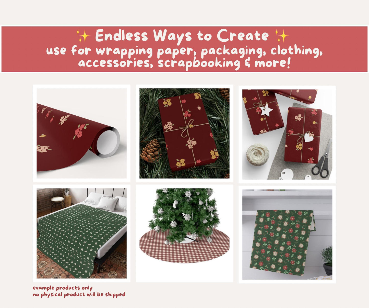 Christmas Florals Seamless Pattern Bundle | 18 Festive Digital Papers