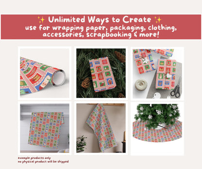 Vintage Postage Stamp Christmas Seamless Pattern | Classic Holiday Icons