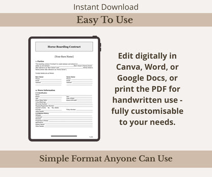 Horse Boarding Contract Template