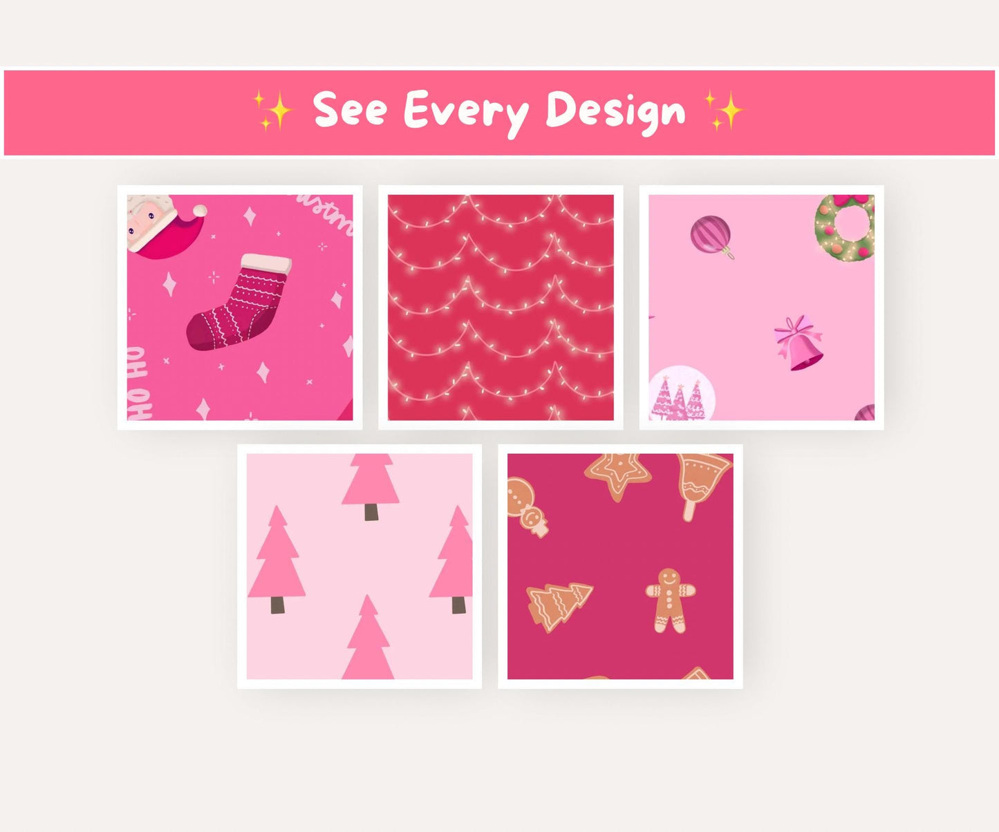 Pink Traditional Christmas Seamless Pattern Bundle | 10 Cosy Pink Classic Holiday Icons