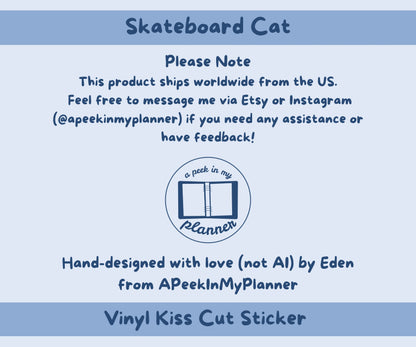 Skateboarding Cat Vinyl Kiss-Cut Sticker
