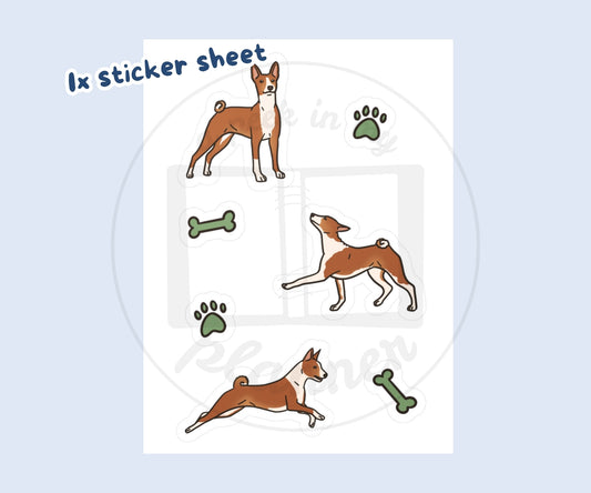 Basenji Sticker Sheet | Red & White Basenji Dog Kiss-Cut Stickers