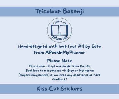 Basenji Sticker Sheet | Tricolour Basenji Dog Kiss-Cut Stickers