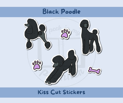Black Poodle Sticker Sheet | Poodle Dog Kiss-Cut Stickers