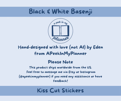 Basenji Sticker Sheet | Black & White Basenji Dog Kiss-Cut Stickers