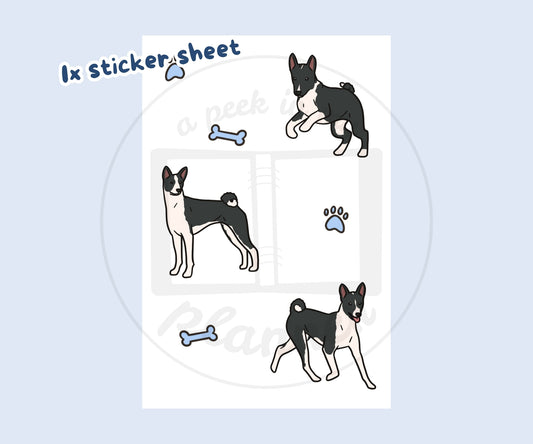Basenji Sticker Sheet | Black & White Basenji Dog Kiss-Cut Stickers