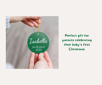 Customisable Baby Name Green Ceramic Ornament