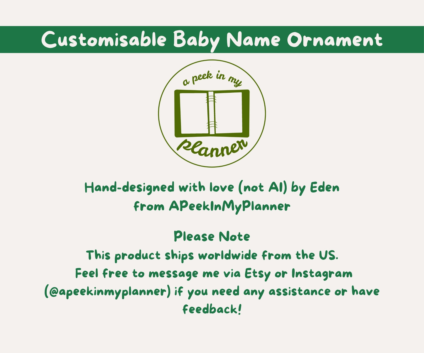 Customisable Baby Name Green Ceramic Ornament