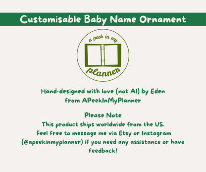 Customisable Baby Name Green Ceramic Ornament