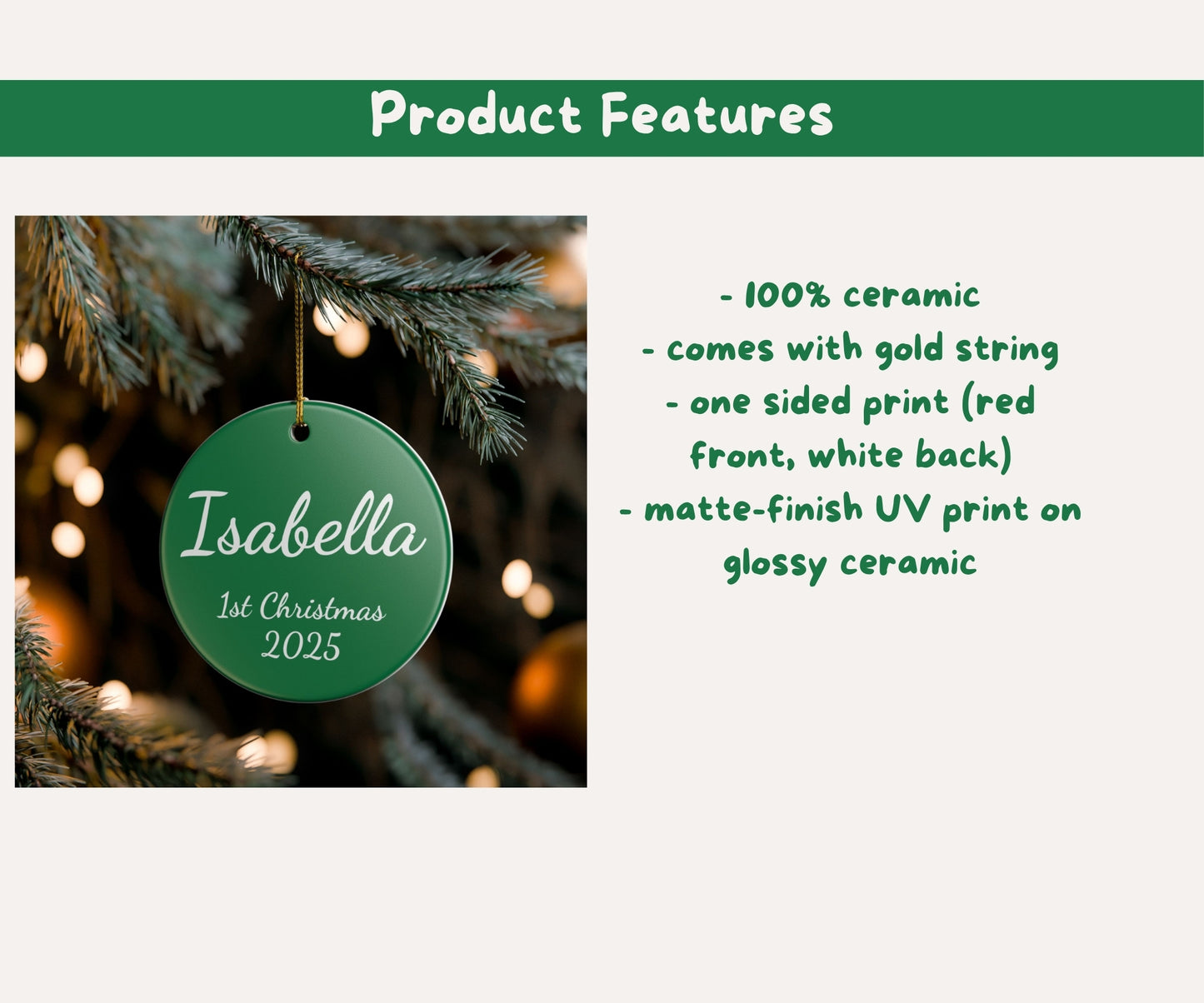 Customisable Baby Name Green Ceramic Ornament