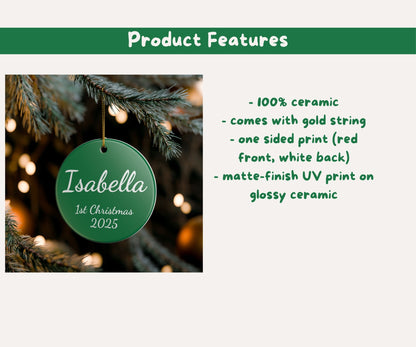 Customisable Baby Name Green Ceramic Ornament