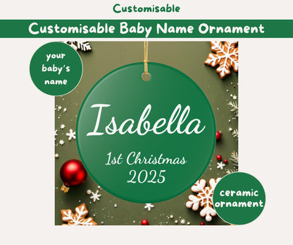 Customisable Baby Name Green Ceramic Ornament