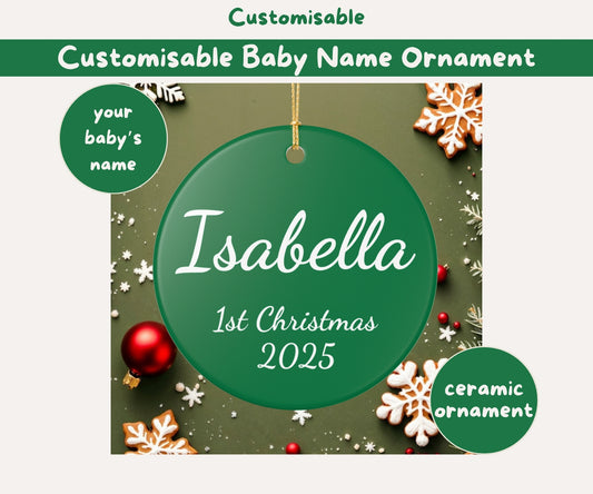 Customisable Baby Name Green Ceramic Ornament
