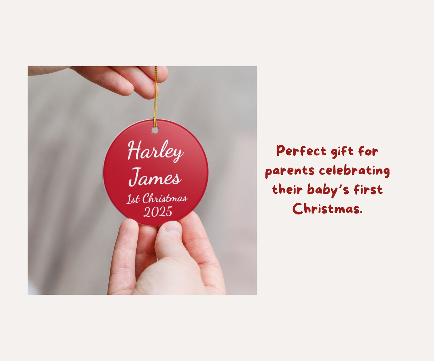 Customisable Baby Name Red Ceramic Ornament