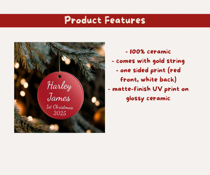 Customisable Baby Name Red Ceramic Ornament