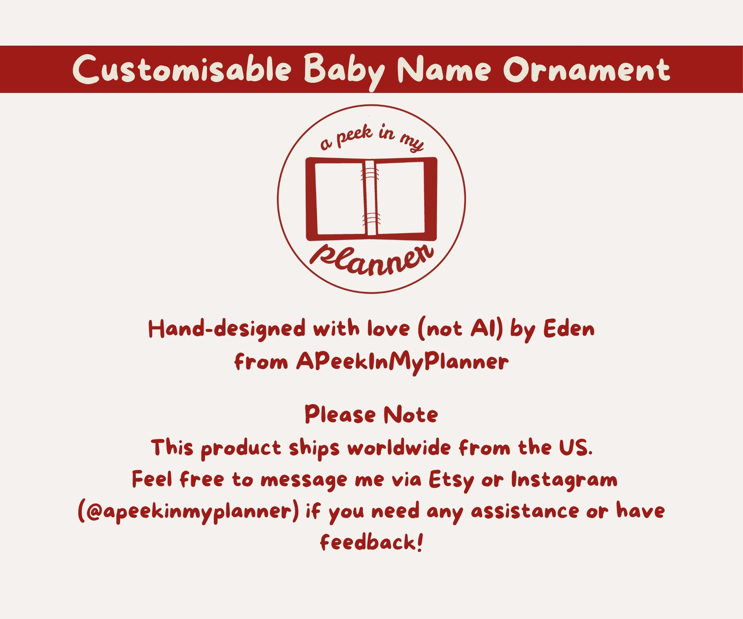 Customisable Baby Name Red Ceramic Ornament