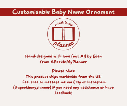 Customisable Baby Name Red Ceramic Ornament