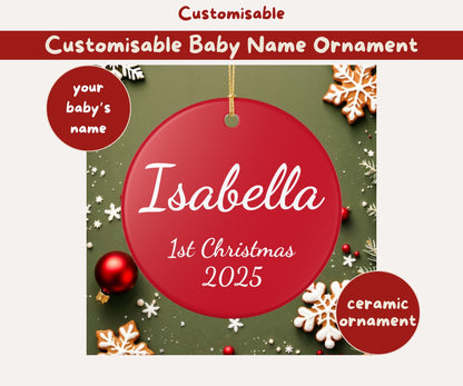 Customisable Baby Name Red Ceramic Ornament