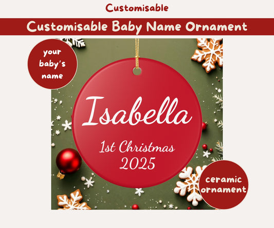 Customisable Baby Name Red Ceramic Ornament