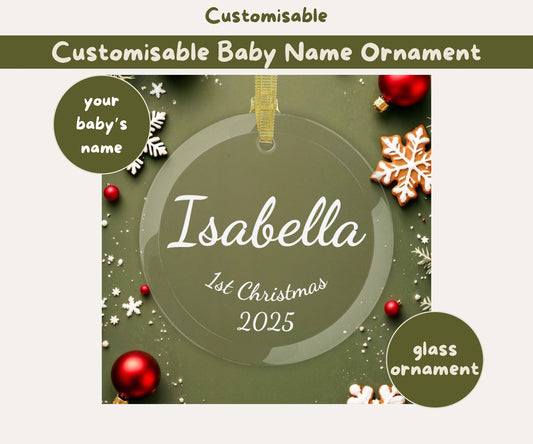 Customisable Baby Name Glass Ornaments