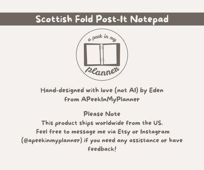 Scottish Fold Cat Post-it® Notepad | Silver Tabby Cat Lined Memo Pad