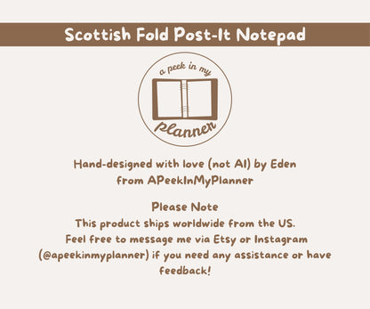 Scottish Fold Cat Post-it® Notepad | Grey Tabby Cat Lined Memo Pad