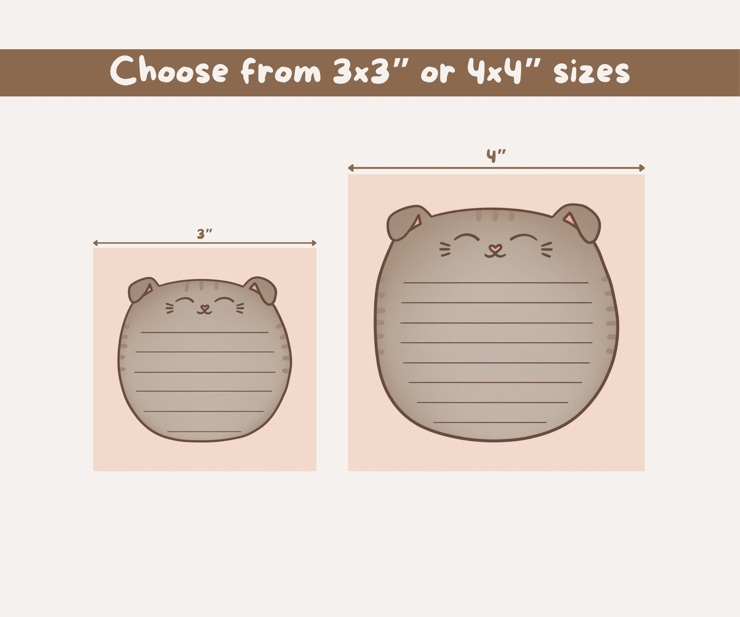 Scottish Fold Cat Post-it® Notepad | Grey Tabby Cat Lined Memo Pad