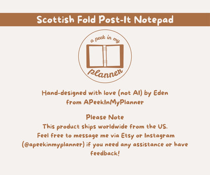 Scottish Fold Cat Post-it® Notepad | Orange Tabby Cat Lined Memo Pad