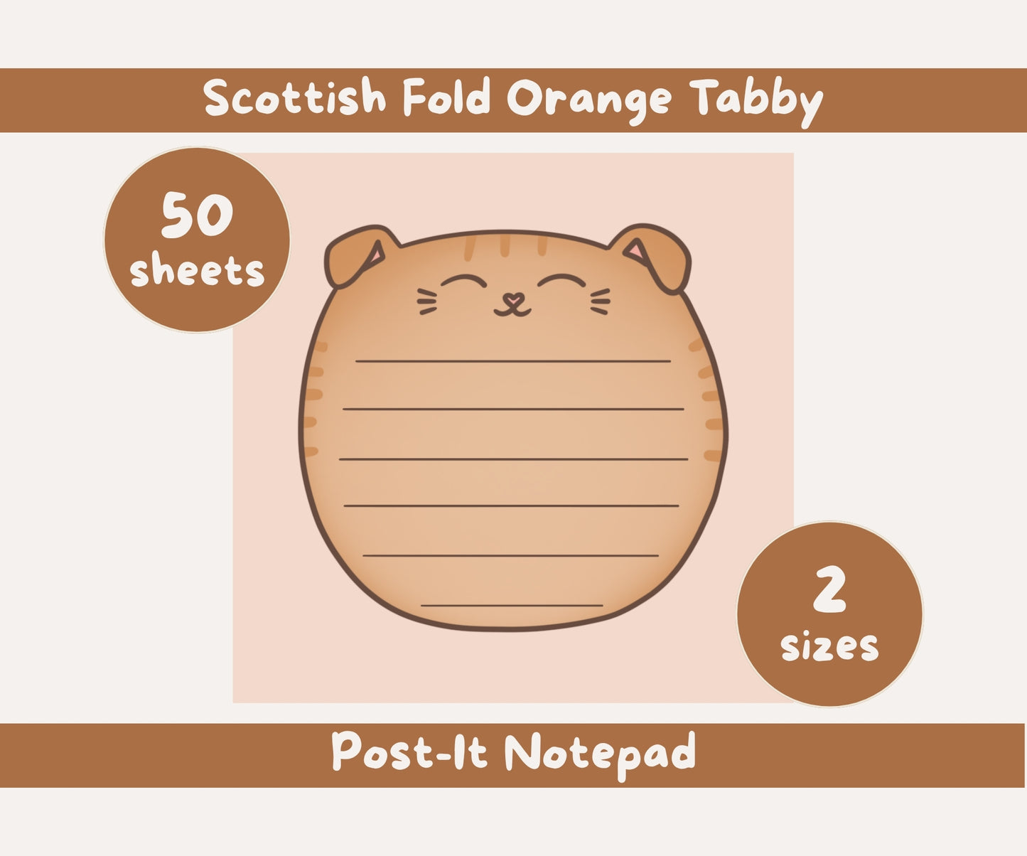 Scottish Fold Cat Post-it® Notepad | Orange Tabby Cat Lined Memo Pad