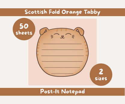 Scottish Fold Cat Post-it® Notepad | Orange Tabby Cat Lined Memo Pad