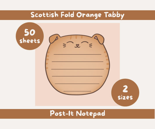 Scottish Fold Cat Post-it® Notepad | Orange Tabby Cat Lined Memo Pad