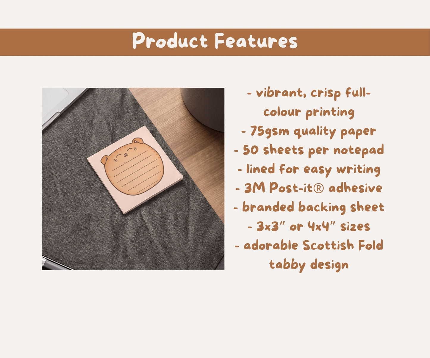 Scottish Fold Cat Post-it® Notepad | Orange Tabby Cat Lined Memo Pad