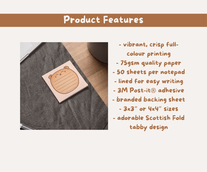 Scottish Fold Cat Post-it® Notepad | Orange Tabby Cat Lined Memo Pad