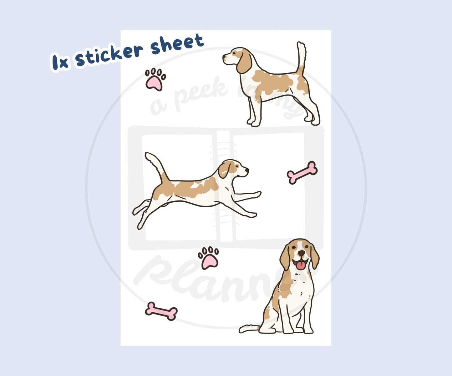 Beagle Sticker Sheet | Lemon & White Beagle Dog Kiss-Cut Stickers