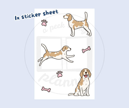 Beagle Sticker Sheet | Lemon & White Beagle Dog Kiss-Cut Stickers