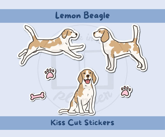 Beagle Sticker Sheet | Lemon & White Beagle Dog Kiss-Cut Stickers