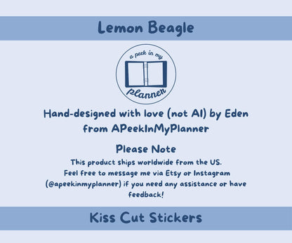 Beagle Sticker Sheet | Lemon & White Beagle Dog Kiss-Cut Stickers