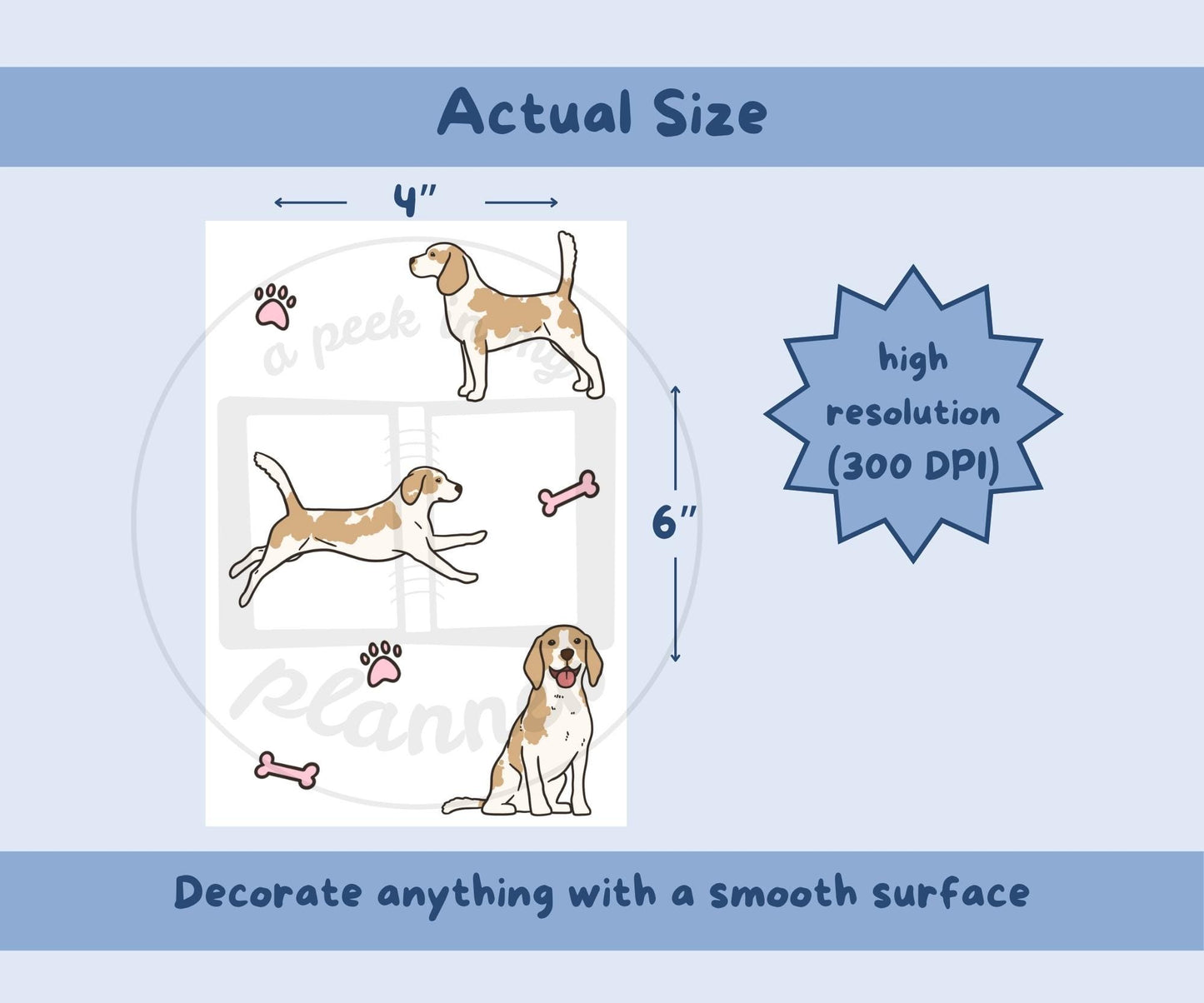 Beagle Sticker Sheet | Lemon & White Beagle Dog Kiss-Cut Stickers