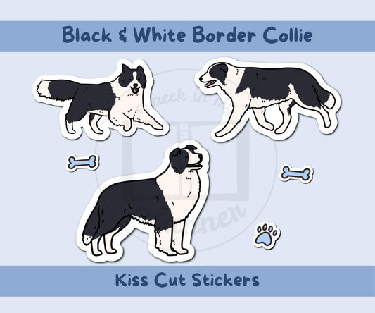 Border Collie Sticker Sheet | Black & White Collie Dog Kiss-Cut Stickers