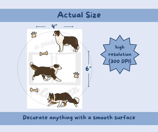 Border Collie Sticker Sheet | Liver Tricolour Border Collie Kiss-Cut Stickers