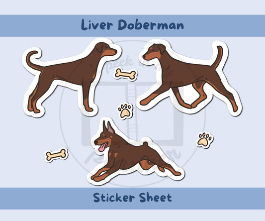 Liver Doberman Sticker Sheet | Liver and Tan Doberman Dog Kiss-Cut Stickers