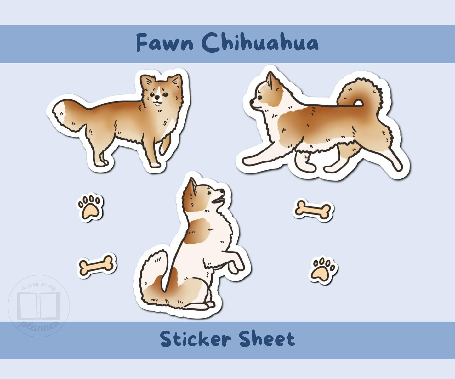 Fawn Chihuahua Sticker Sheet | Sable Chihuahua Dog Kiss-Cut Stickers