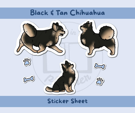 Chihuahua Sticker Sheet | Black & Tan Chihuahua Dog Kiss-Cut Stickers