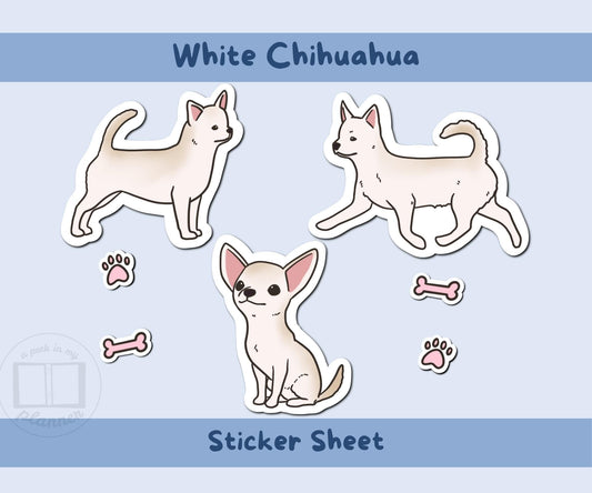 Chihuahua Sticker Sheet | White Chihuahua Dog Kiss-Cut Stickers