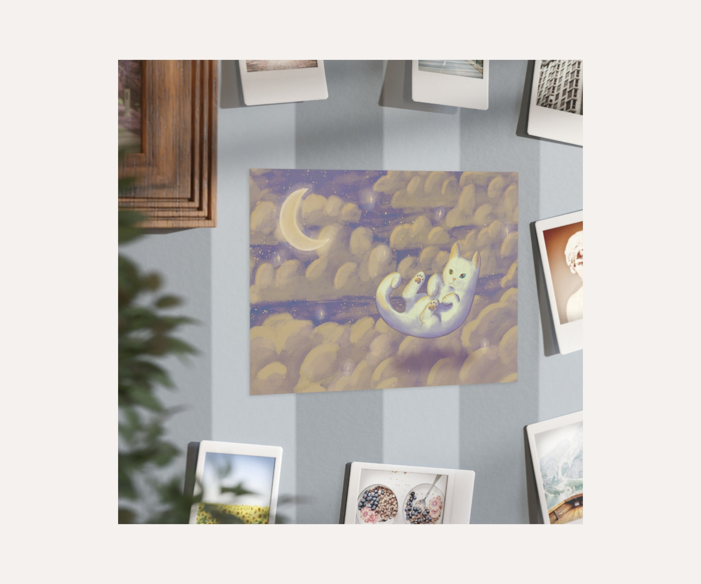 Drift Cat Illustration Unframed Print | Celestial Cat Wall Art