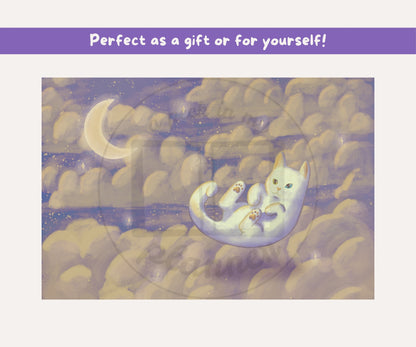 Drift Cat Illustration Unframed Print | Celestial Cat Wall Art